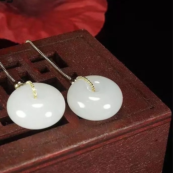 14K Gold filled Jade Earrings - Picture 6 of 7